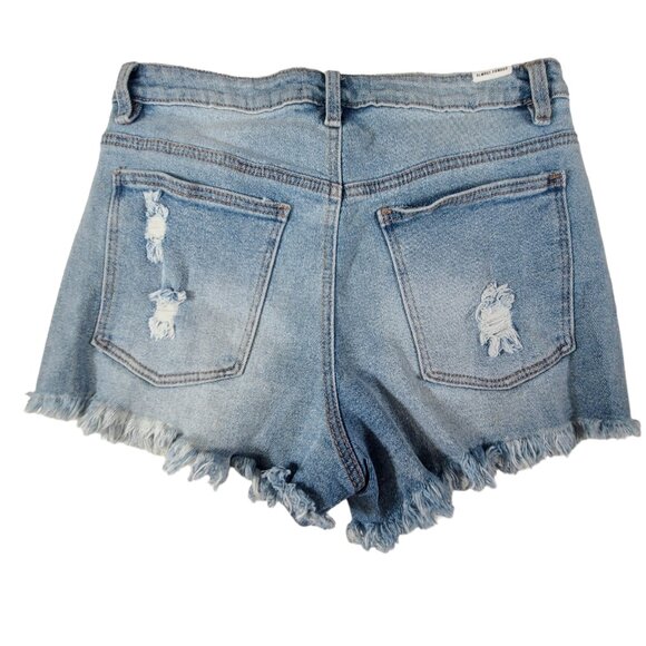 Almost Famous Jean Shorts Womens 7 28x3 Rough Hem Distressed Light Wash NWT - Picture 2 of 11